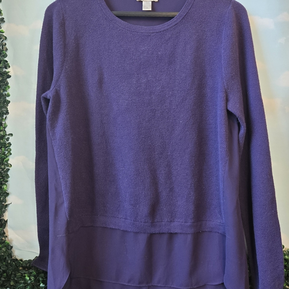 Sophisticated Purple Long Sleeve Layered Knit With Sheer Back